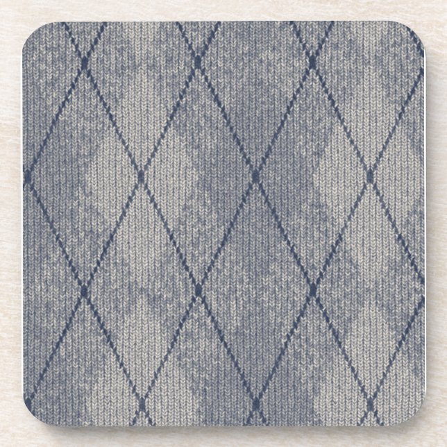Gray and Blue Argyle Beverage Coaster (Front)
