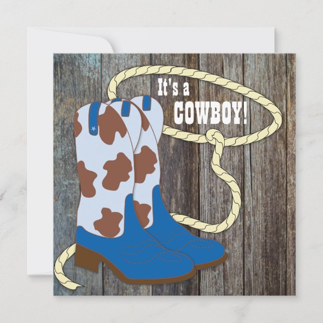 Gray and Blue Barn Wood Cowboy Baby Shower Invitation (Front)