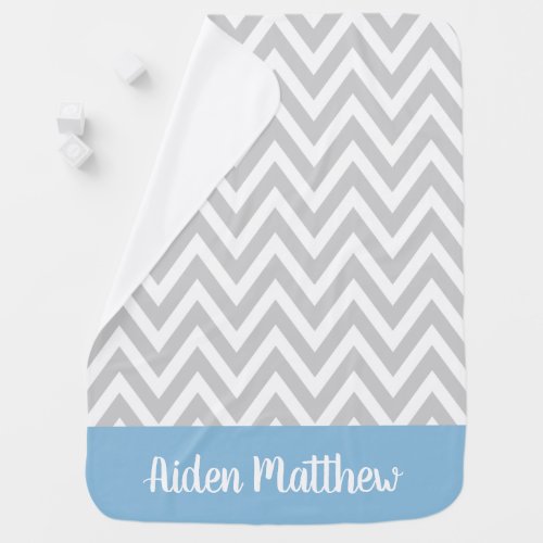 Gray and Blue Chevron Baby Name Monogrammed Baby Blanket