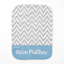 Gray and Blue Chevron Baby Name Monogrammed Baby Burp Cloth
