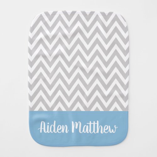 Gray and Blue Chevron Baby Name Monogrammed Baby Burp Cloth