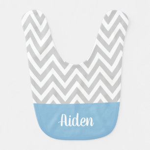 Gray and Blue Chevron Baby Name Monogrammed Bib
