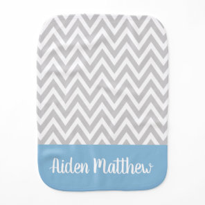 Gray and Blue Chevron Baby Name Monogrammed Burp Cloth