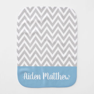Gray and Blue Chevron Baby Name Monogrammed Burp Cloth