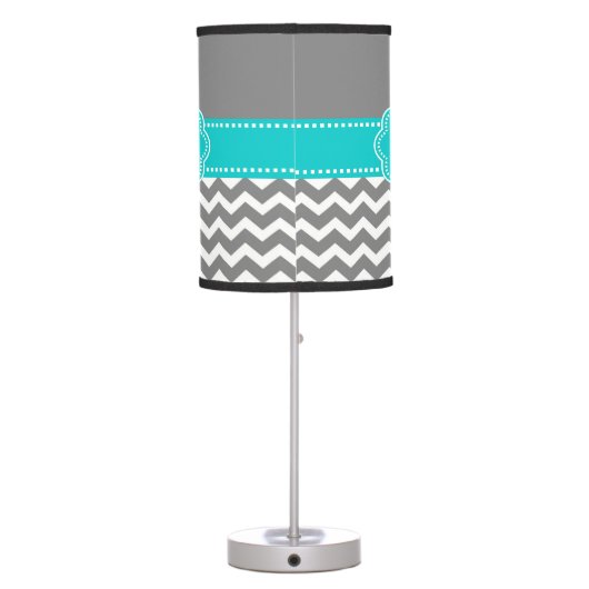 Gray and Blue Chevron Monogram Lamp Shade (Back)
