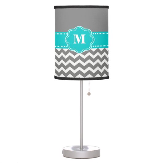 Gray and Blue Chevron Monogram Lamp Shade (Left)