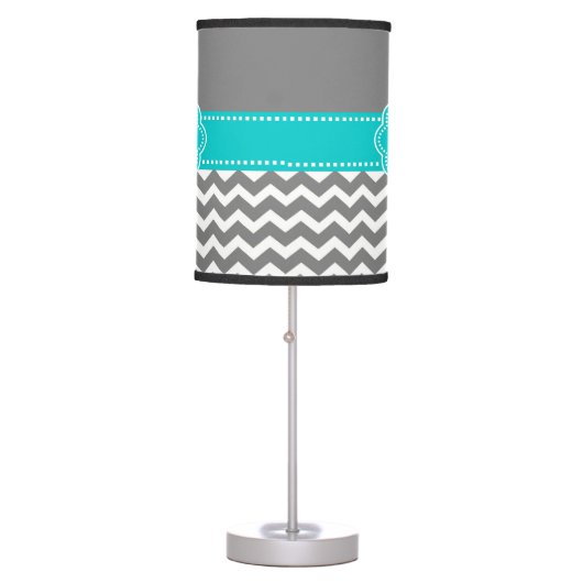 Gray and Blue Chevron Monogram Lamp Shade (Front)
