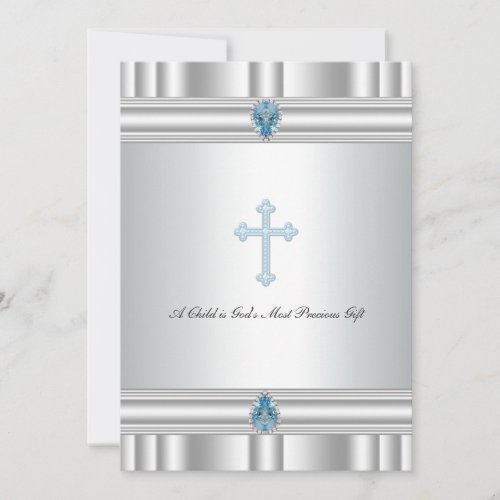 Gray and Blue Cross Boys Christening Announcements