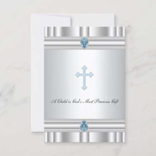Gray and Blue Cross Boys Christening Custom Announcement