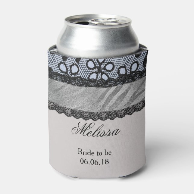 Gray and Blue Faux black lacy Can Cooler (Can Front)