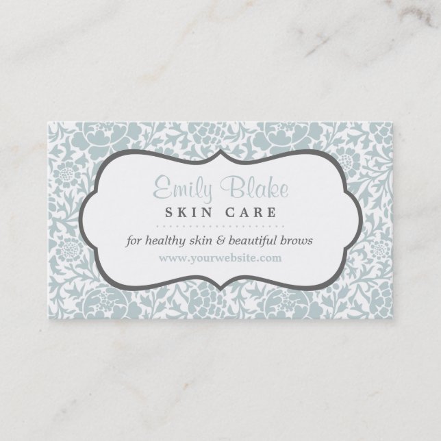 Gray and Blue Floral Damask Appointment Card (Front)