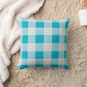 Gray And Blue Gingham Pattern Throw Pillow