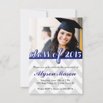 Gray And Blue Graduation Announcement by SunflowerDesigns at Zazzle