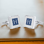 Gray and Blue Herringbone Pattern Monogram Cufflinks<br><div class="desc">Modern and trendy monogram and pattern design.</div>