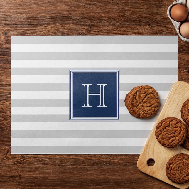 Gray and Blue Horizontal Stripes and Monogram Placemat (Creator Uploaded)