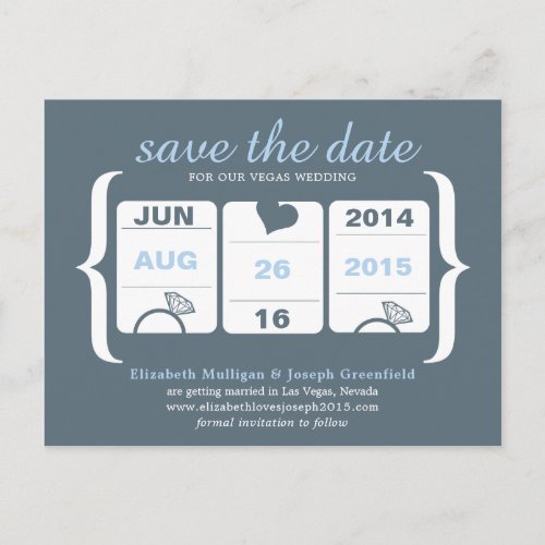 Gray and Blue Machine Wedding Save the Date Announcement Postcard