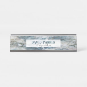 Gray And Blue Marble Stone Pattern Desk Name Plate