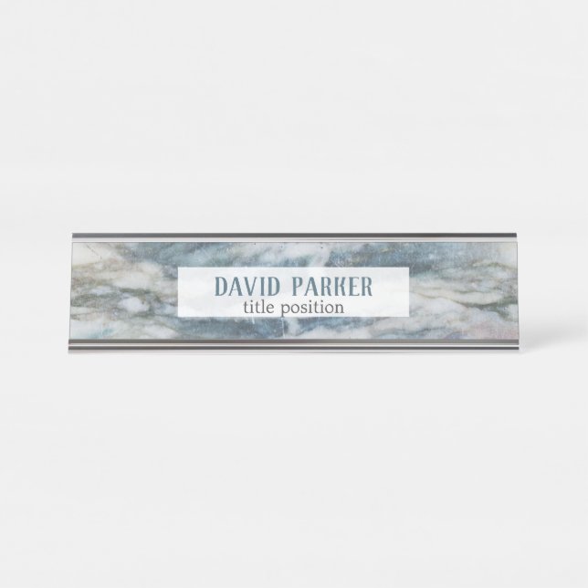 Gray And Blue Marble Stone Pattern Desk Name Plate (Front)