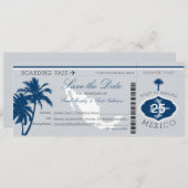 Gray and Blue Mexico Boarding Pass Save the Date (Front/Back)