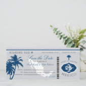 Gray and Blue Mexico Boarding Pass Save the Date (Standing Front)