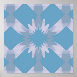 Gray and Blue Mid Century Modern Floral Poster