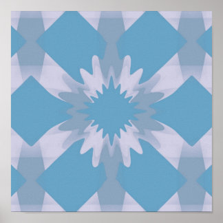 Gray and Blue Mid Century Modern Floral Poster
