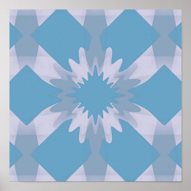 Gray and Blue Mid Century Modern Floral Poster (Front)