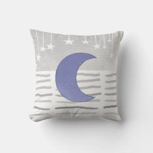 Gray and Blue Moon and Stars Pillow