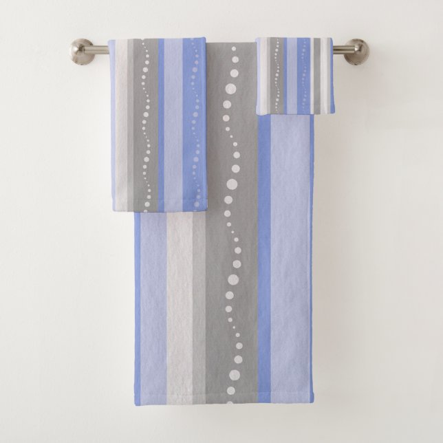 Gray And Blue Stripes Bath Towel Set (Insitu)