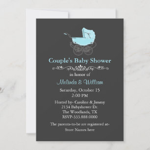 Gray and Blue Vintage Couple's Baby Shower Invitation