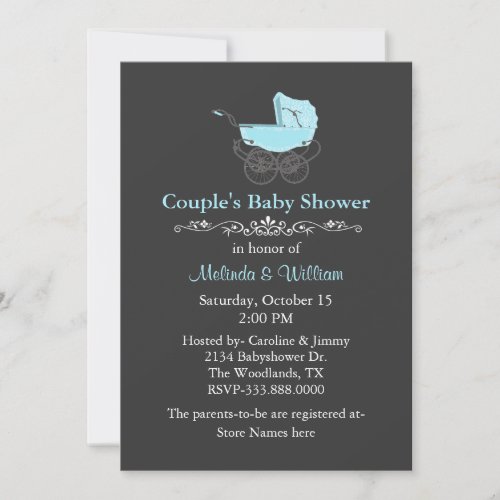 Gray and Blue Vintage Couples Baby Shower Invitation