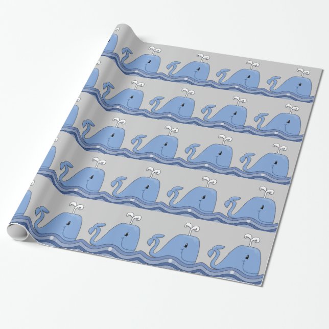 Gray and Blue Whale Wrapping Paper (Unrolled)
