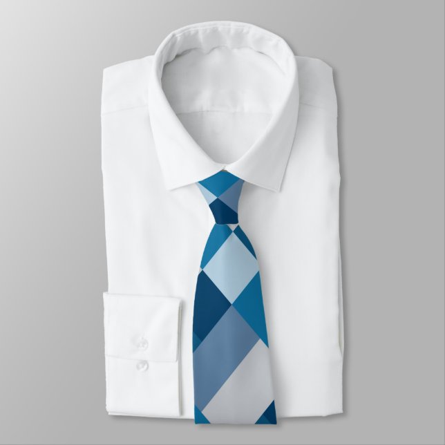 Gray And Blues Color Block Print Neck Tie (Tied)