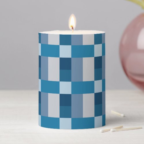 Gray And Blues Color Block Print Pillar Candle