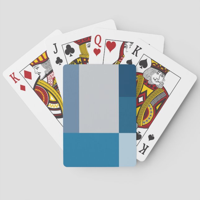 Gray And Blues Color Block Print Poker Cards (Back)