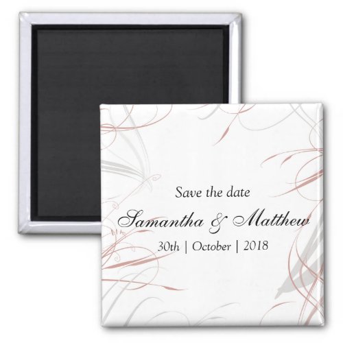 Gray and Blush Pink Flourishes Save the Date Magnet
