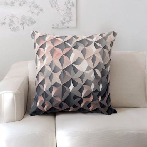 Gray and Blush Pink Geometric Throw Pillow
