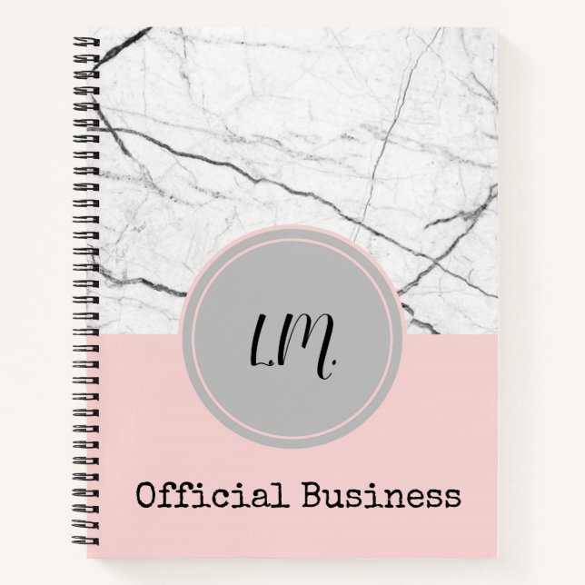 Gray and Blush White Marble Personalized Notebook (Front)