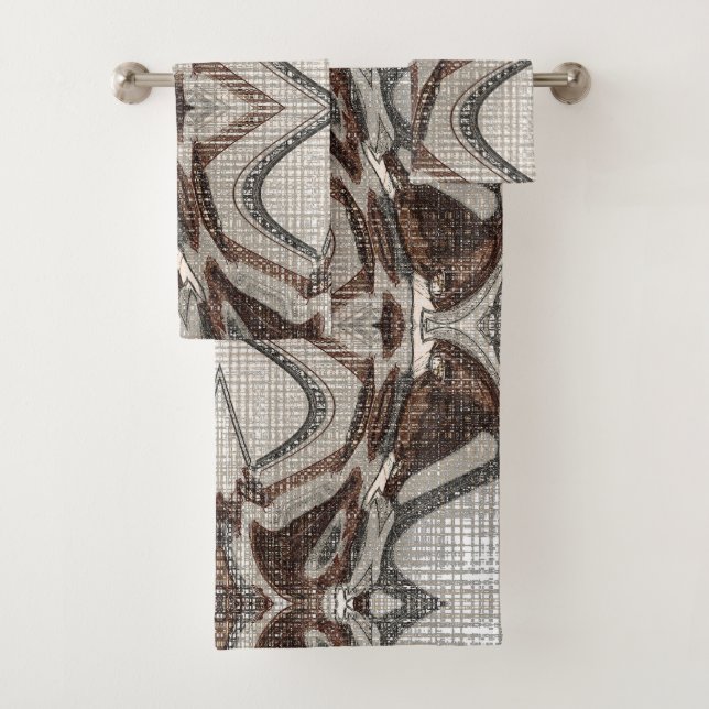 Gray and Brown Abstract Art Bath Towel Set (Insitu)