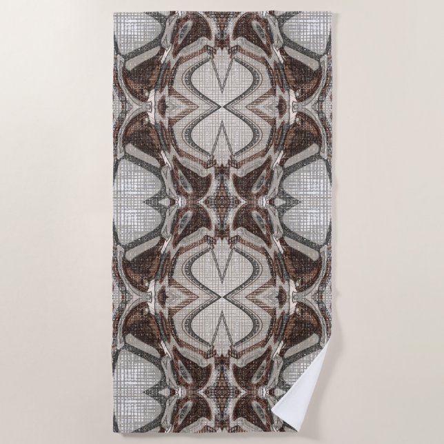 Gray and Brown Abstract Art Beach Towel (Front)