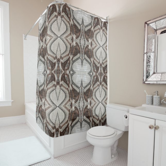 Gray and Brown Abstract Art Shower Curtain (In Situ)