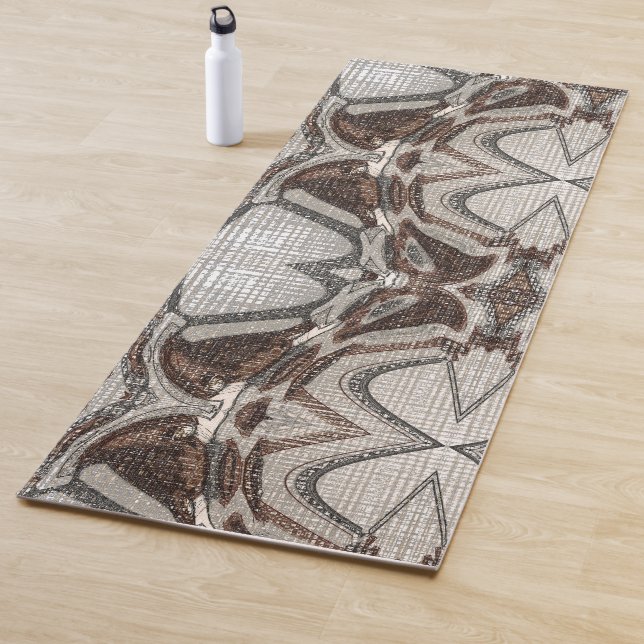 Gray and Brown Abstract Art Yoga Mat (In Situ)