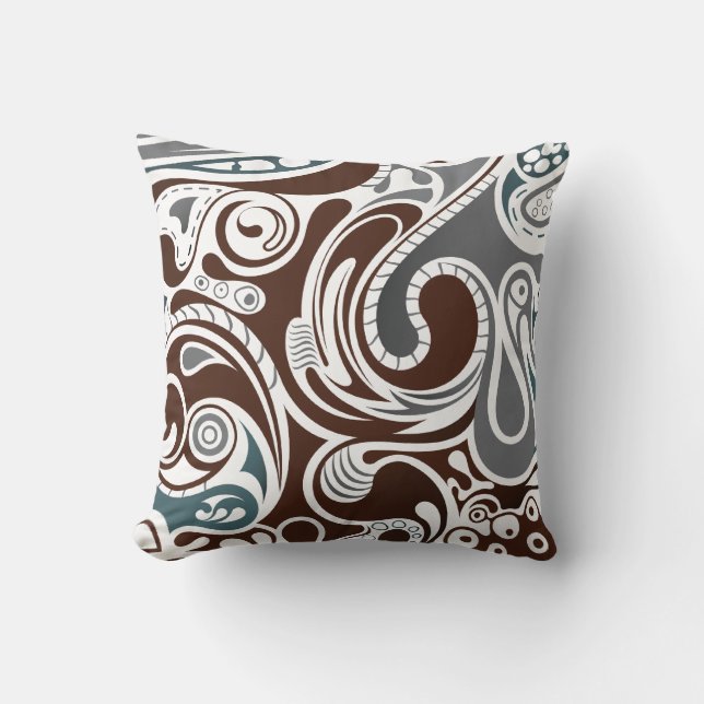 Gray and Brown Abstract Throw Pillow (Front)