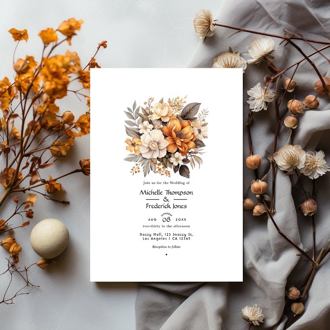 Gray and Brown Floral Wedding Invitation (Creator Uploaded)
