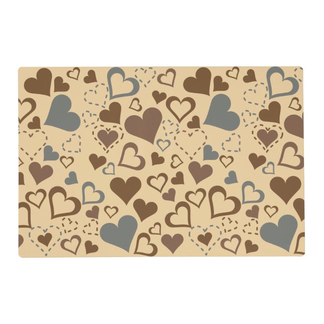 Gray and Brown Hearts Pattern Placemat (Front)