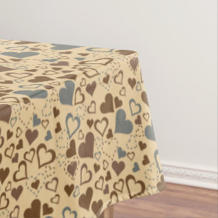 Gray and Brown Hearts Pattern Tablecloth