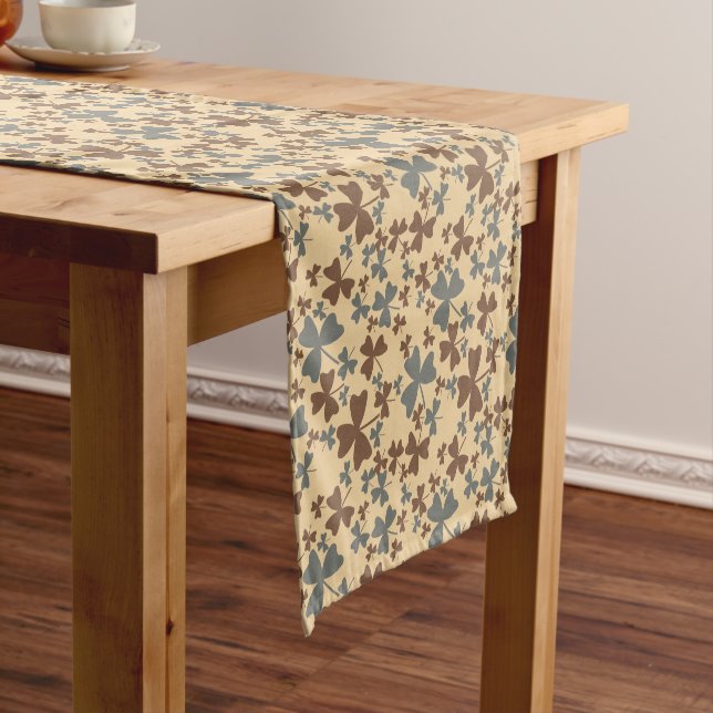 Gray and Brown Shamrock Pattern Short Table Runner (In Situ)