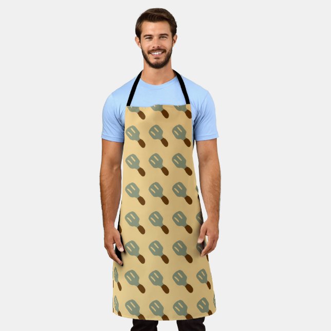 Gray and brown spatula pattern apron (Worn)