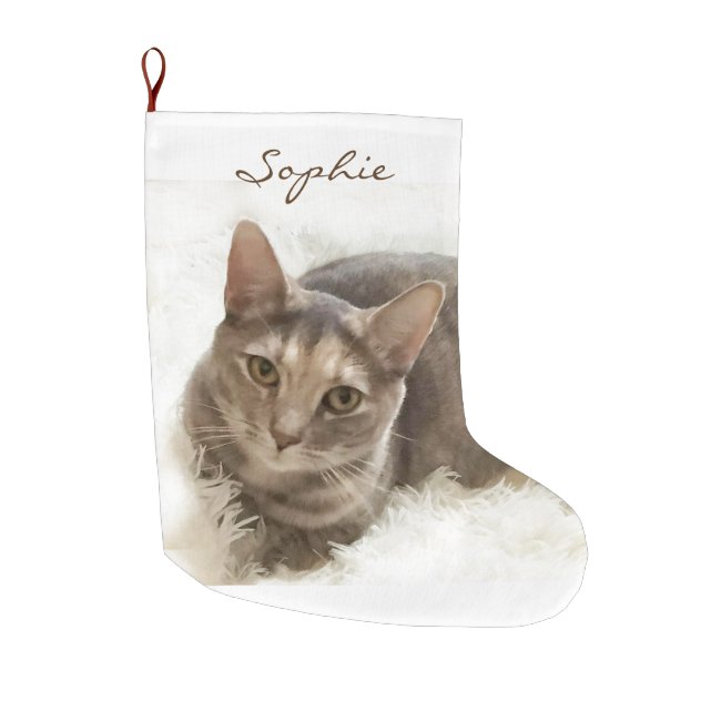 Gray and Brown Tabby Cat Christmas Stocking