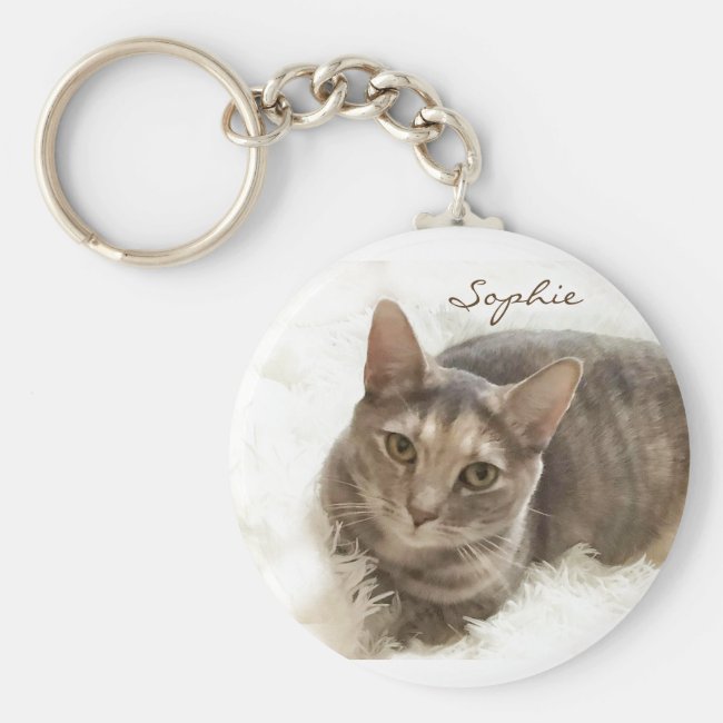 Gray and Brown Tabby Cat Keychain